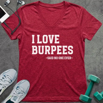 T-Shirt Heather Red / S I Love Burpees V-Neck