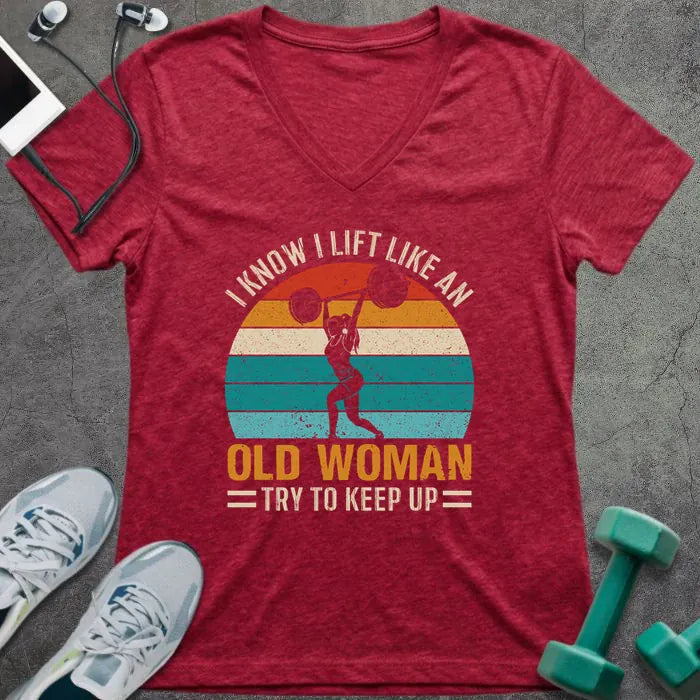 T-Shirt Heather Red / S Old Woman Lift V-Neck