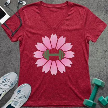 T-Shirt Heather Red / S Sakura Dumbbell V-Neck