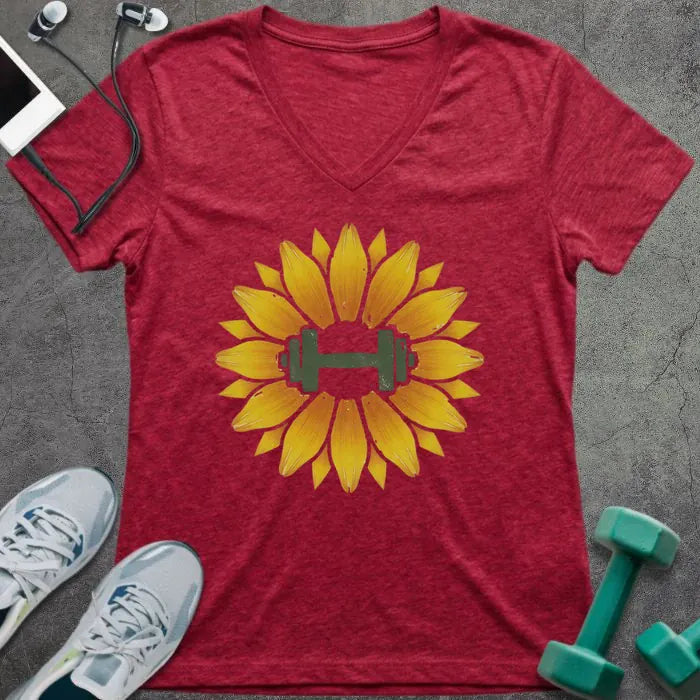 T-Shirt Heather Red / S Sunflower Dumbbell V-Neck