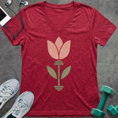 T-Shirt Heather Red / S Tulip Barbell V-Neck