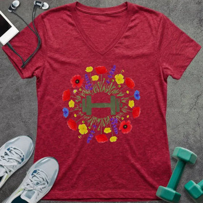 T-Shirt Heather Red / S Wildflower Dumbbell V-Neck
