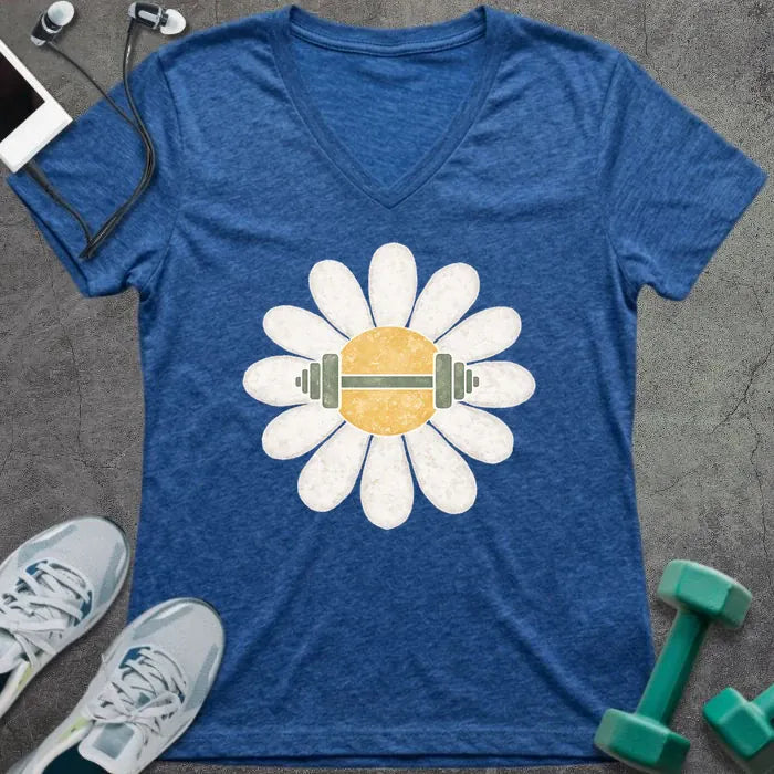 T-Shirt Heather True Royal / S Daisy Barbell V-Neck