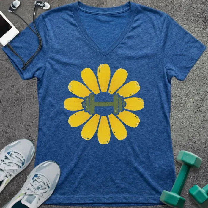 T-Shirt Heather True Royal / S Dandelion Dumbbell V-Neck