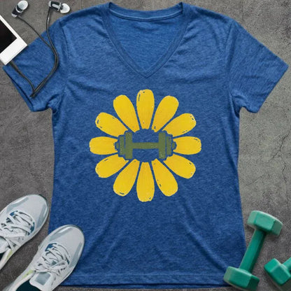T-Shirt Heather True Royal / S Dandelion Dumbbell V-Neck