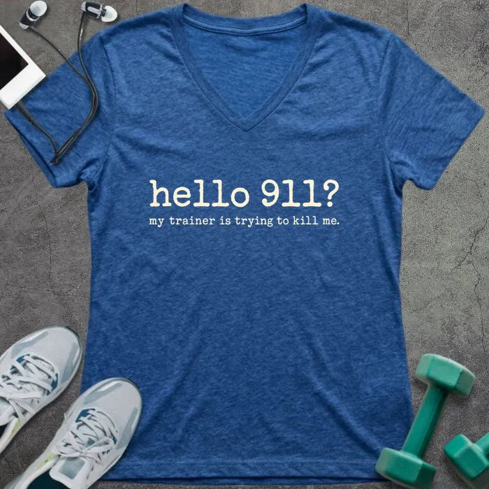 T-Shirt Heather True Royal / S Hello 911 V-Neck