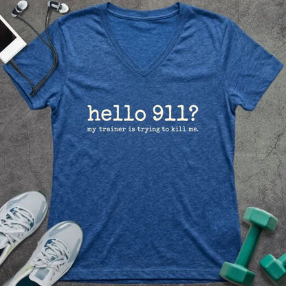 T-Shirt Heather True Royal / S Hello 911 V-Neck