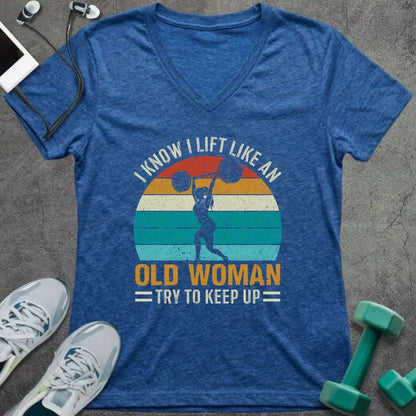 T-Shirt Heather True Royal / S Old Woman Lift V-Neck