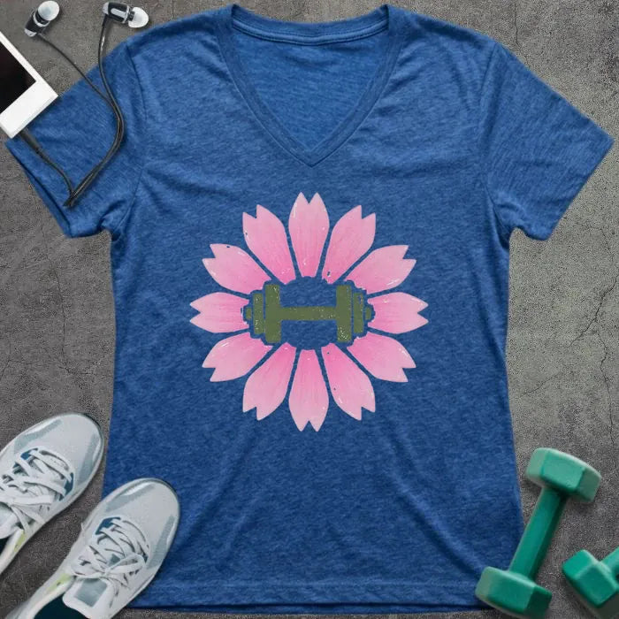 T-Shirt Heather True Royal / S Sakura Dumbbell V-Neck