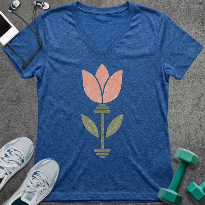T-Shirt Heather True Royal / S Tulip Barbell V-Neck