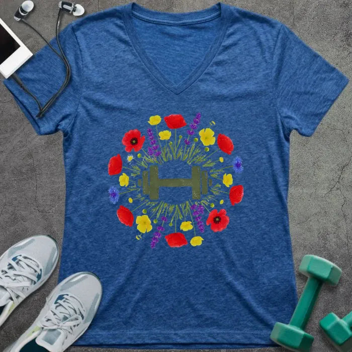 T-Shirt Heather True Royal / S Wildflower Dumbbell V-Neck