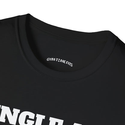 Close-up of the black t-shirt collar with the Gym Time Fits neck label