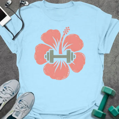 T-Shirt Light Blue / S Hibiscus Dumbbell T-Shirt