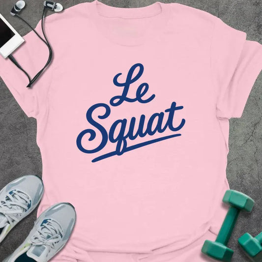 Light pink t-shirt printed with "Le Squat"