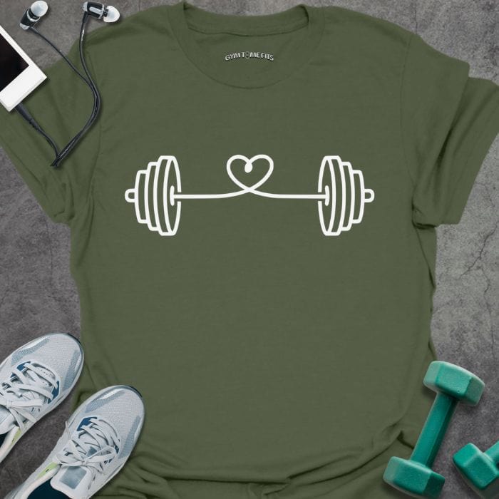 T-Shirt Military Green / S Barbell String Heart T-Shirt