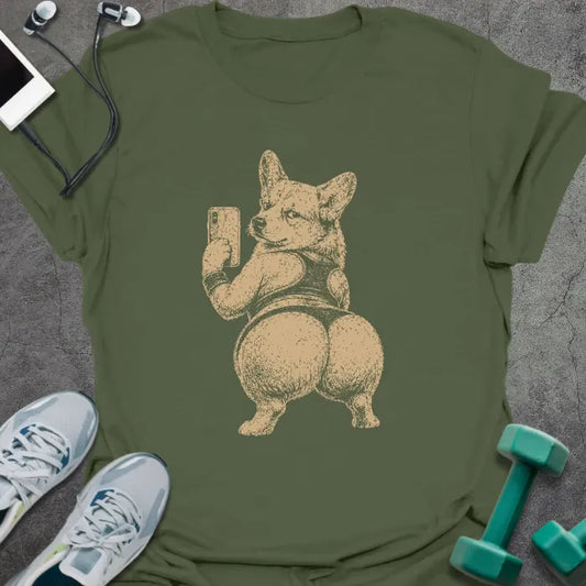 T-Shirt Military Green / S Corgi Selfie T-Shirt