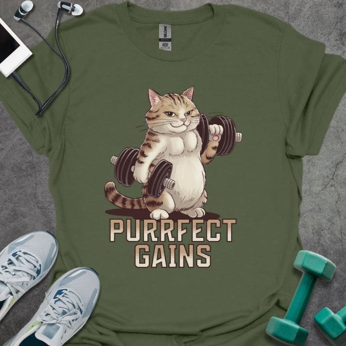 T-Shirt Military Green / S Purrfect Gains T-Shirt