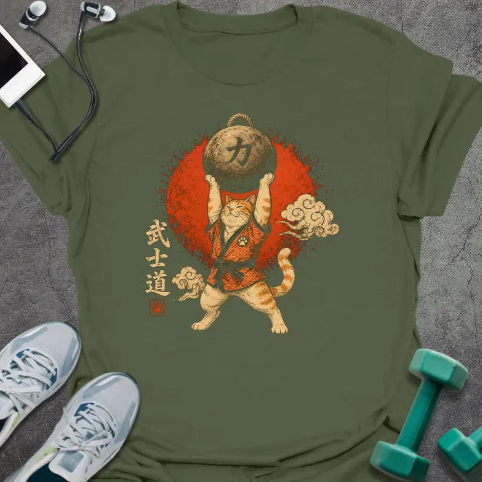 T-Shirt Military Green / S Samurai Cat T-Shirt