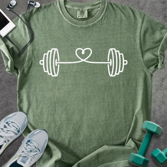 T-Shirt Moss / S Barbell String Heart Heavyweight Tee