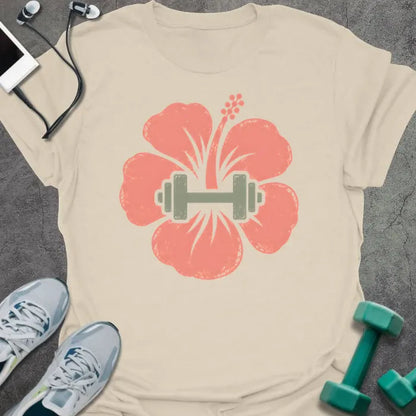 T-Shirt Natural / S Hibiscus Dumbbell T-Shirt