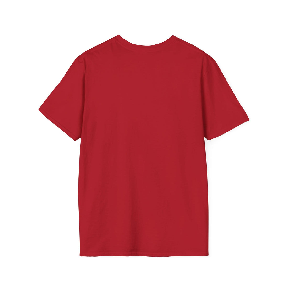 Back view of the cherry red t-shirt, plain with no print