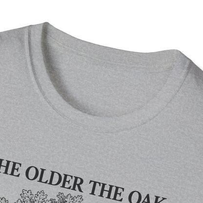 Close-up of the sport grey t-shirt collar and the top of the print