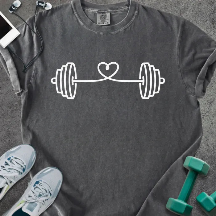 Pepper t-shirt with a barbell connected by heart strings