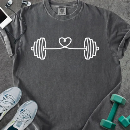 Pepper t-shirt with a barbell connected by heart strings