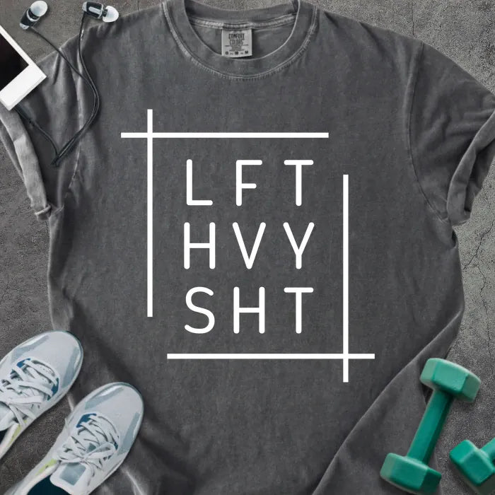 Pepper t-shirt printed with "Lft Hvy Sht" in white