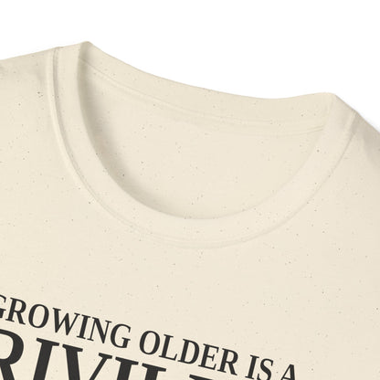 Close-up of the natural t-shirt collar and the top of the print