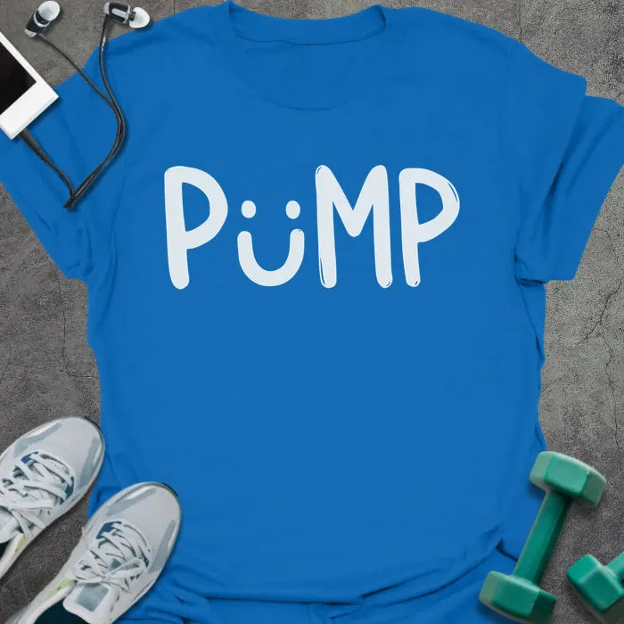 Royal blue t-shirt printed with "Pup"