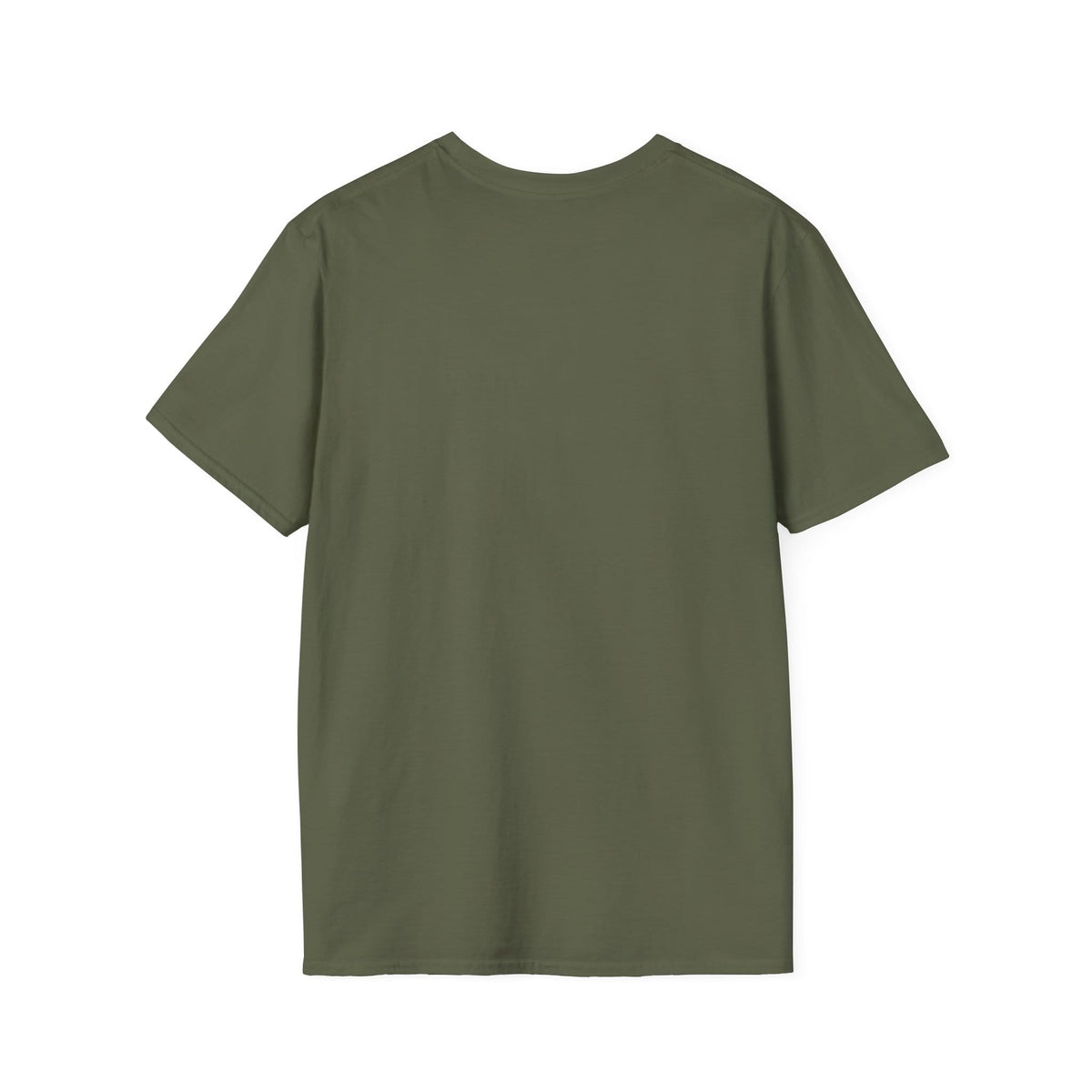 Back view of the military green t-shirt, plain with no print