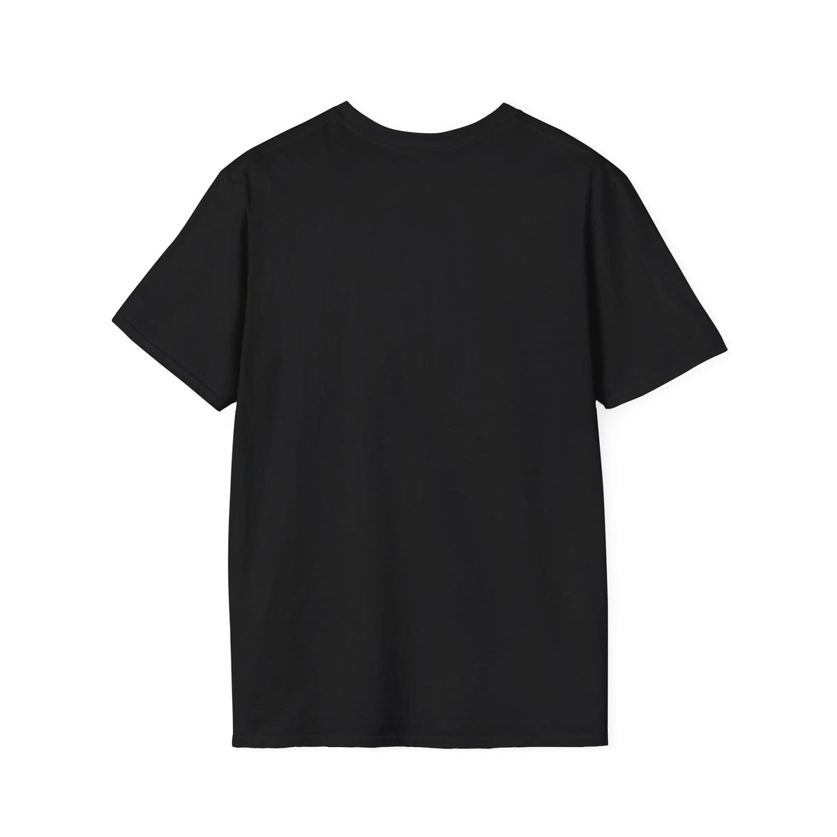 Back view of the black t-shirt, plain with no print