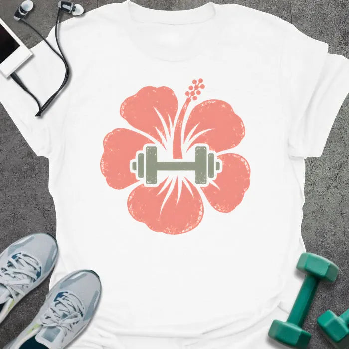 T-Shirt White / S Hibiscus Dumbbell T-Shirt