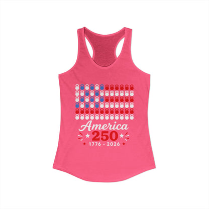 Tank top with kettlebell and American flag pattern in red, white, and blue