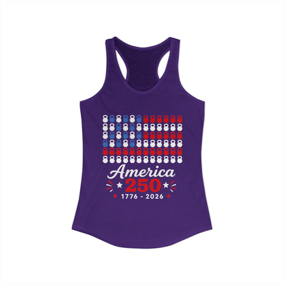Tank top with kettlebell and American flag pattern in red, white, and blue