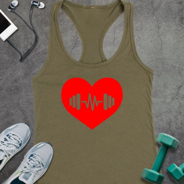 Tank Top S / Solid Military Green Barbell Heart Tank