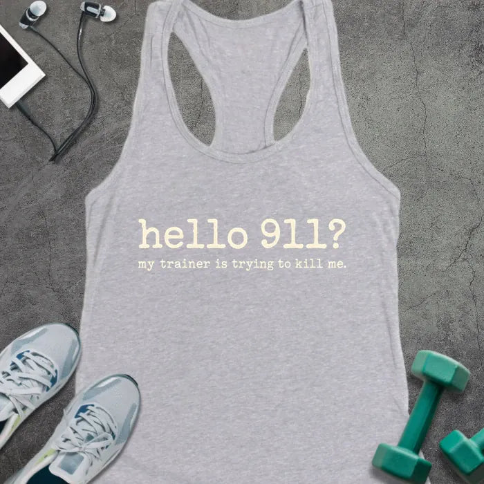 Tank Top XS / Heather Grey Hello 911 Racer Tank