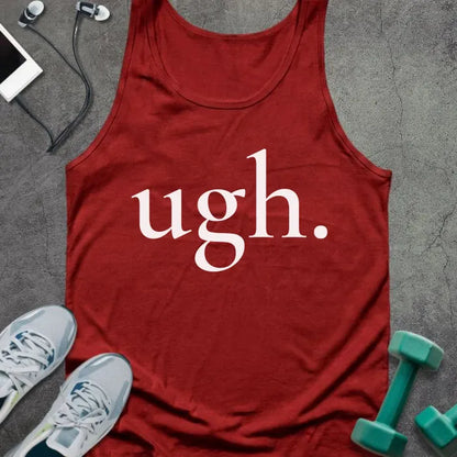 Tank top printed with "ugh." in white