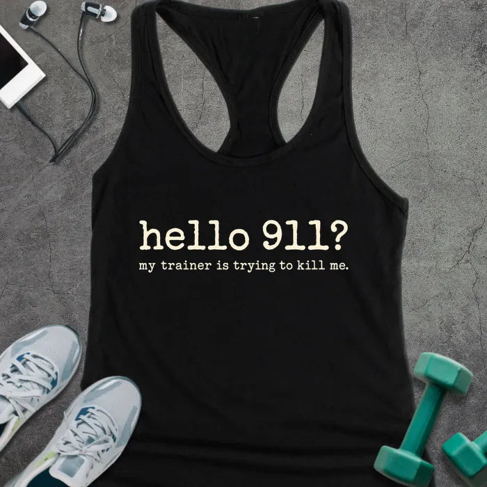 Tank Top XS / Solid Black Hello 911 Racer Tank