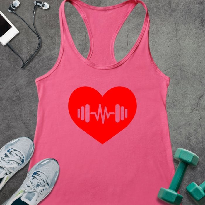 Tank Top XS / Solid Hot Pink Barbell Heart Tank
