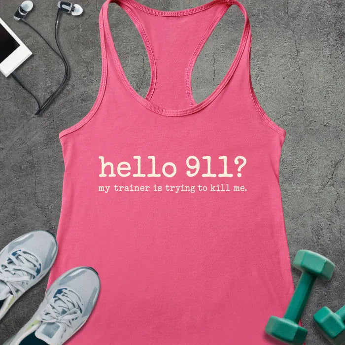 Tank Top XS / Solid Hot Pink Hello 911 Racer Tank