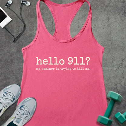 Tank Top XS / Solid Hot Pink Hello 911 Racer Tank