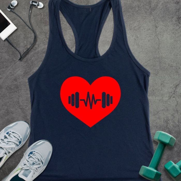 Tank Top XS / Solid Midnight Navy Barbell Heart Tank
