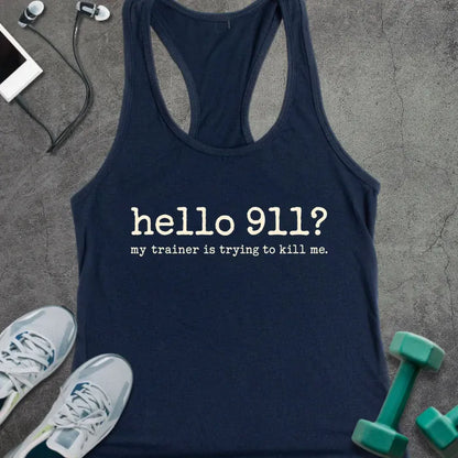 Tank Top XS / Solid Midnight Navy Hello 911 Racer Tank