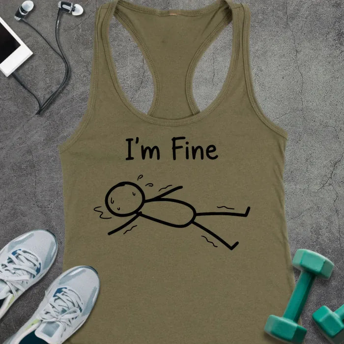 Tank Top XS / Solid Military Green I'm Fine Racerback Tank