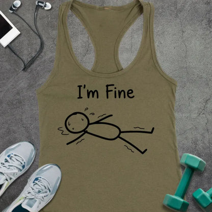Tank Top XS / Solid Military Green I'm Fine Racerback Tank