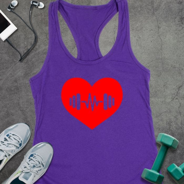 Tank Top XS / Solid Purple Rush Barbell Heart Tank