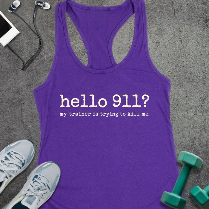 Tank Top XS / Solid Purple Rush Hello 911 Racer Tank