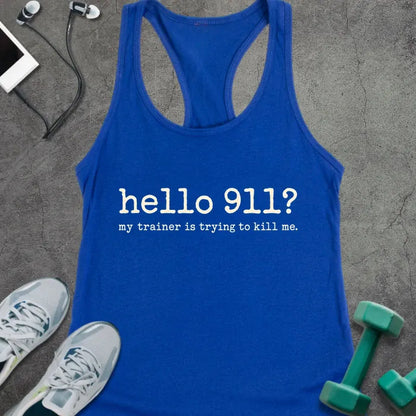 Tank Top XS / Solid Royal Hello 911 Racer Tank